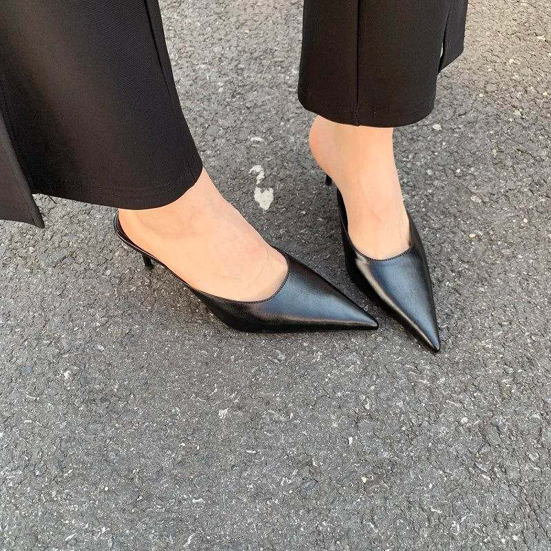 Eilyken Spring New Brand Women Slipper Pointed Toe Slip On Ladies Mules Thin Low Heel Outdoor Dress Sandal Shoes