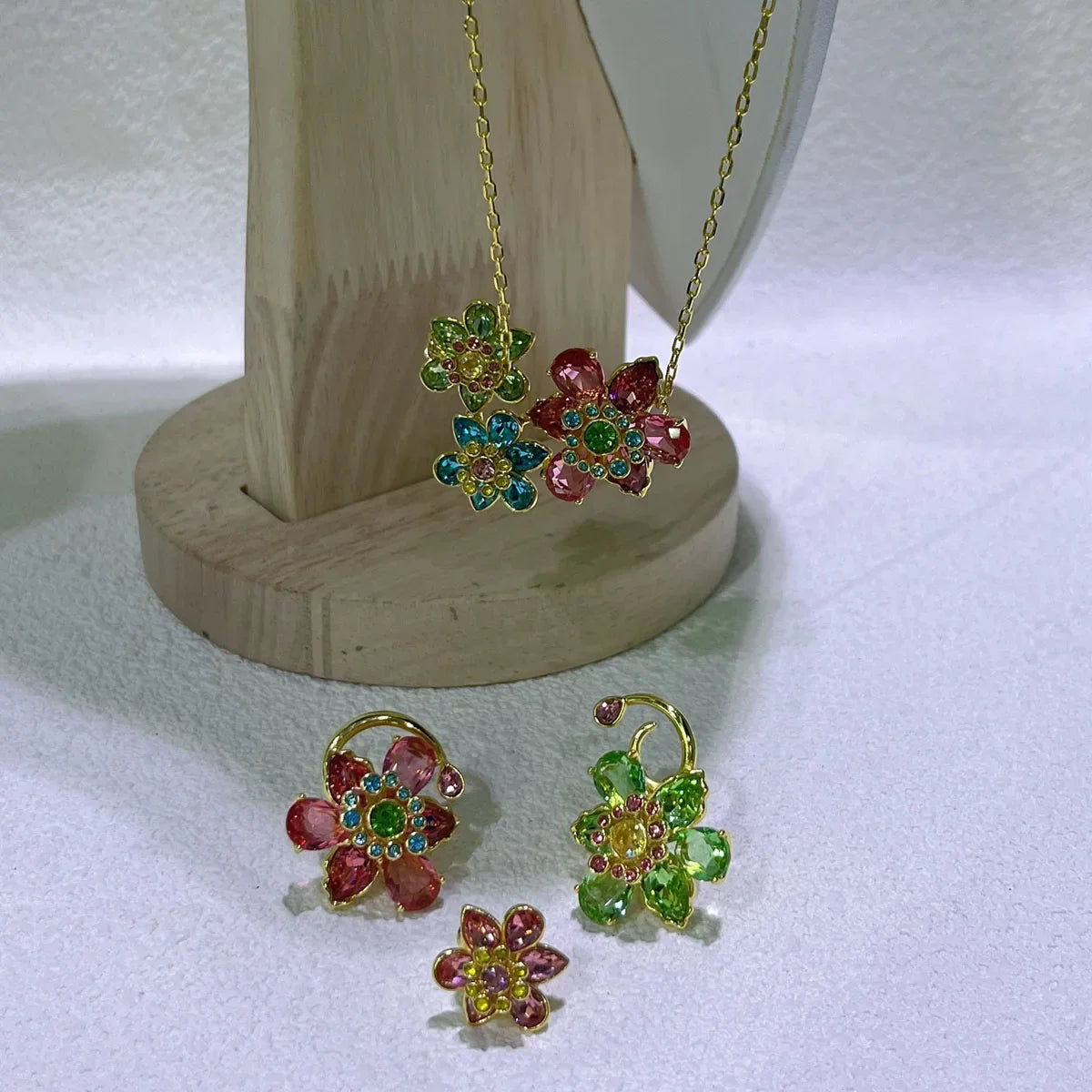 Original Jewelry Set New Color Flower Crystal Boutique Irregular Earring Exquisite Necklace Ring Bracelet Wedding Gift for Women