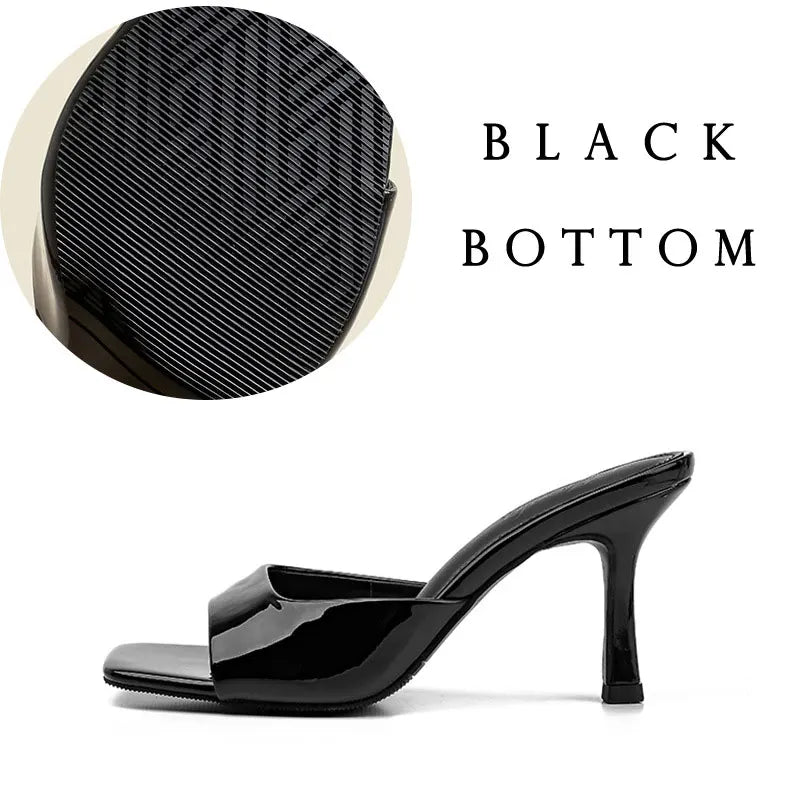 Size 34-42 Women Heeled Mules Sandals Soft Leather High Heels Summer Shoes For Women Slippers Vintage Open Toe Slides