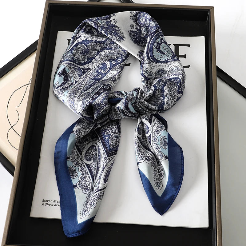 Luxury Women Silk Square Scarf Shawl Fashion Xiaoxiangfeng Print Design Satin Hijab Wraps Neckerchief Female Hair Bands 70*70CM