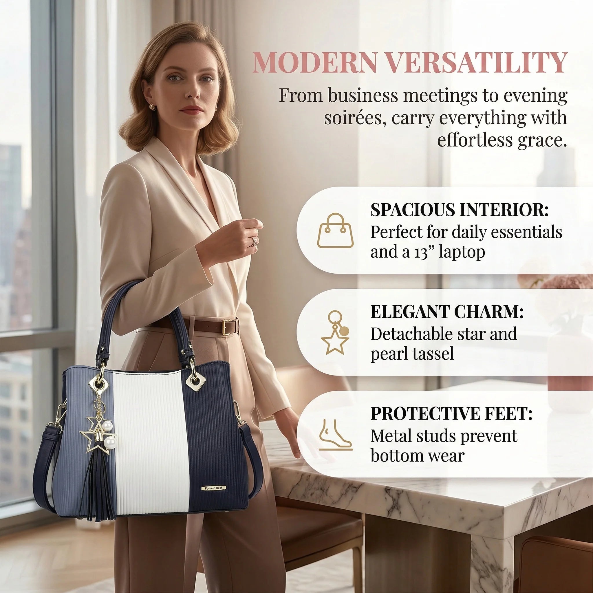 Ladies Large Tote Handle Bag Women PU Leather Tote Handbags with Multiple Pockets Waterproof Female Tote Shoulder Bags