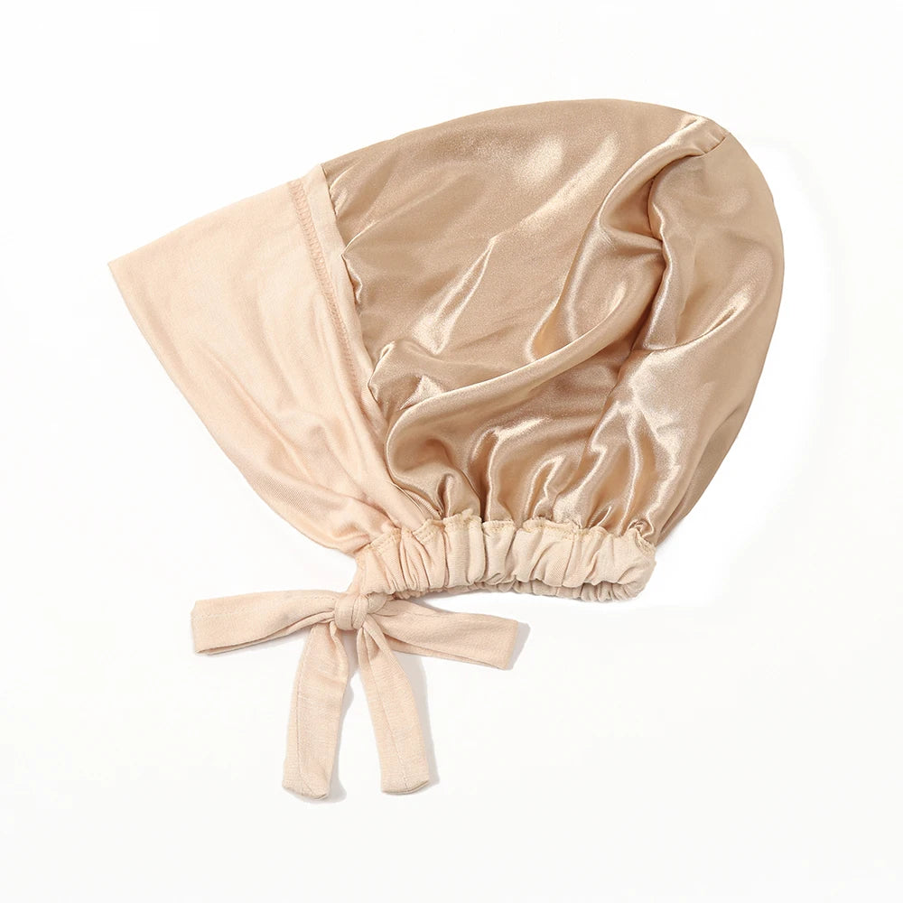 Double Layer Modal Satin Hijab Cap Islam Undercap with Tie Bonnet Instant Hijabs for Women Turkish Scarves Muslim Turban Bandana