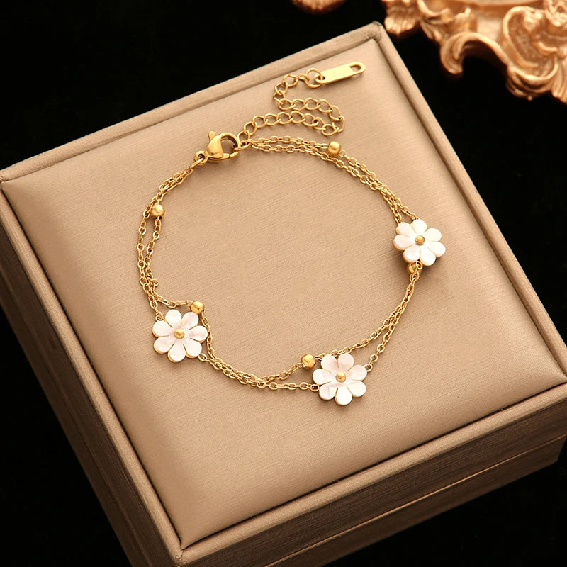 GANEMLY 316L Stainless Steel Round Sparkling Zirconia Bracelet For Women Fashion Fine Wrist Chain Waterproof Jewelry Lady Gift