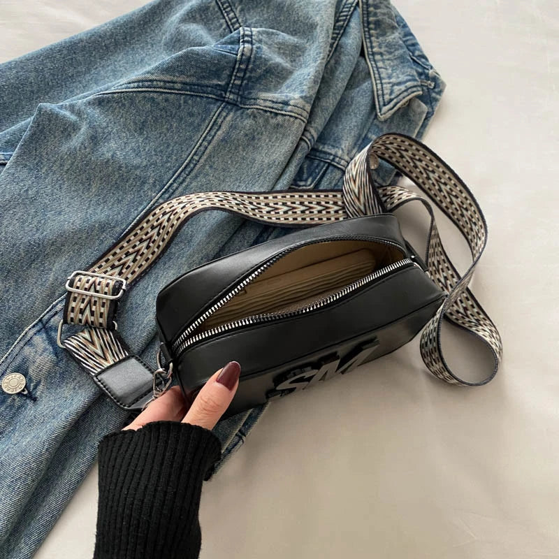 Fashion Letters Shoulder Bags for Women Leopard Print Small Square Bag Ladies Shopping Crossbody Bag Solid Color Storage Pocket