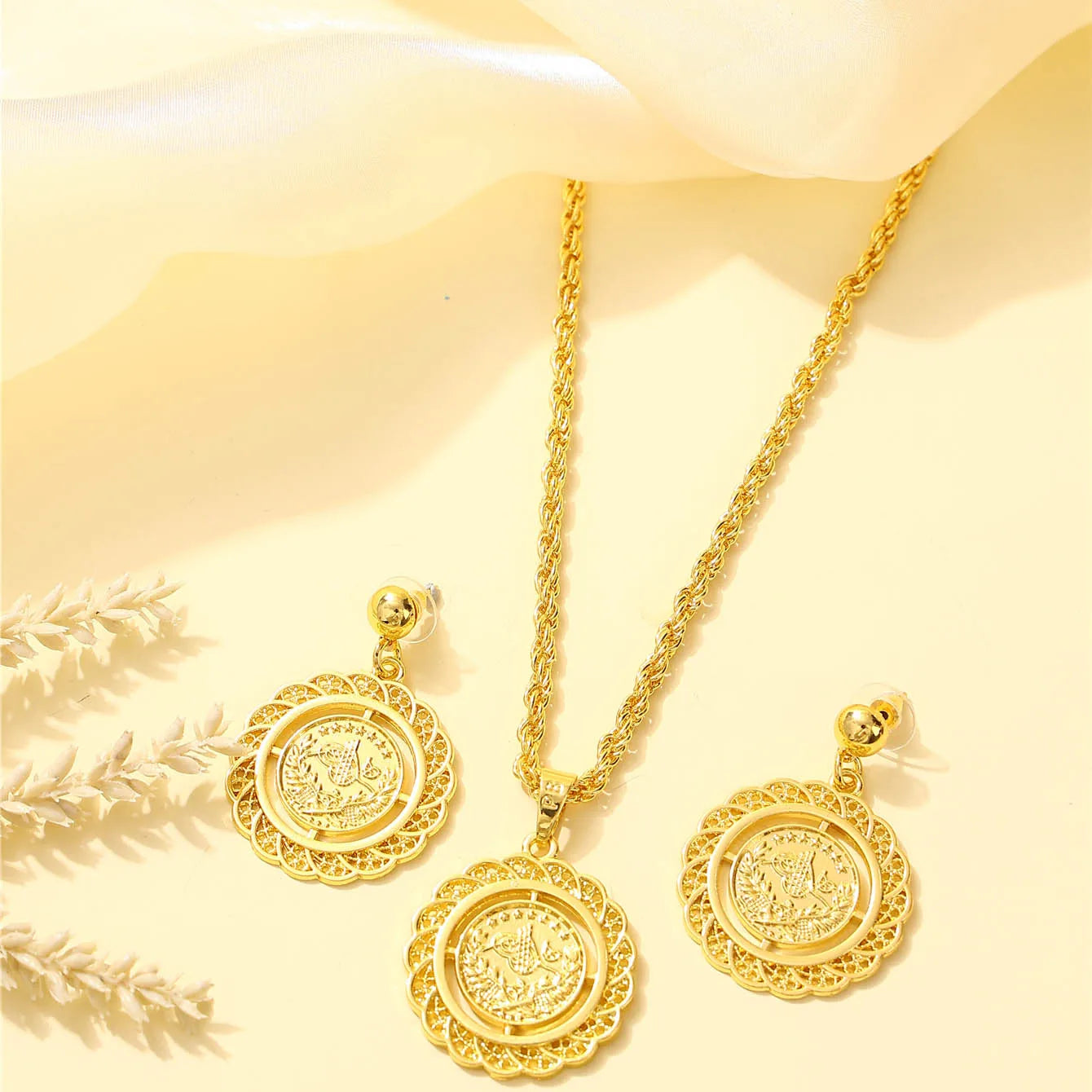 Turkish coin-shaped ladies' jewelry set, French vintage style, Moroccan wedding & festival jewelry