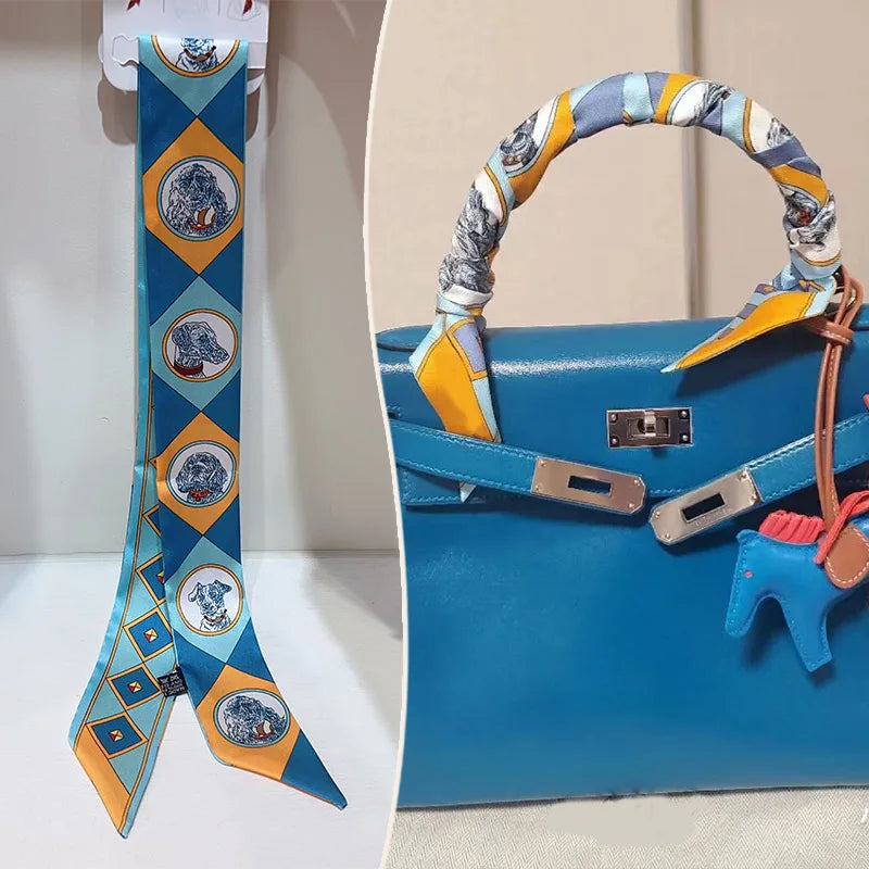 New 2025 simulated silk wrapped bag strap bag handle silk scarf tied bag ribbon decorative small streamer