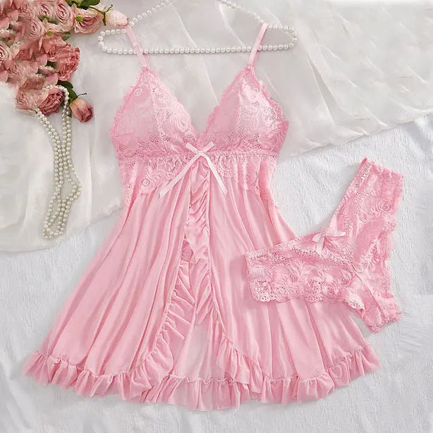 Transparent Ultra-short Dress Sexy Lingerie Lightweight Deep V Sling Nighty Loungewear Women's Pajamas Lace Nightdress Female