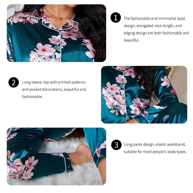 Pajamas For Women's Floral Print Long-Sleeved Sleepwear Button Down 2 Piece Soft Loungewear Pjs Set Pajama Pants Homewear