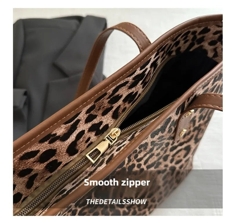 Women's Leopard Print Tote bag Pu Leather Underarm Bags Simple Casual Travel Shopping Bag Large Capacity Mother and Child Packag
