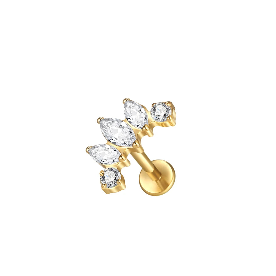 1Pc Titanium Ear Cartilage Stud Earrings for Women Internal Thread Zircon Flower Ear Lobe Tragus Helix Lip Rings Jewelry 16G