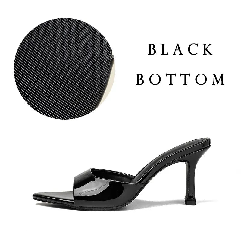 Size 34-42 Women Heeled Mules Sandals Soft Leather High Heels Summer Shoes For Women Slippers Vintage Open Toe Slides