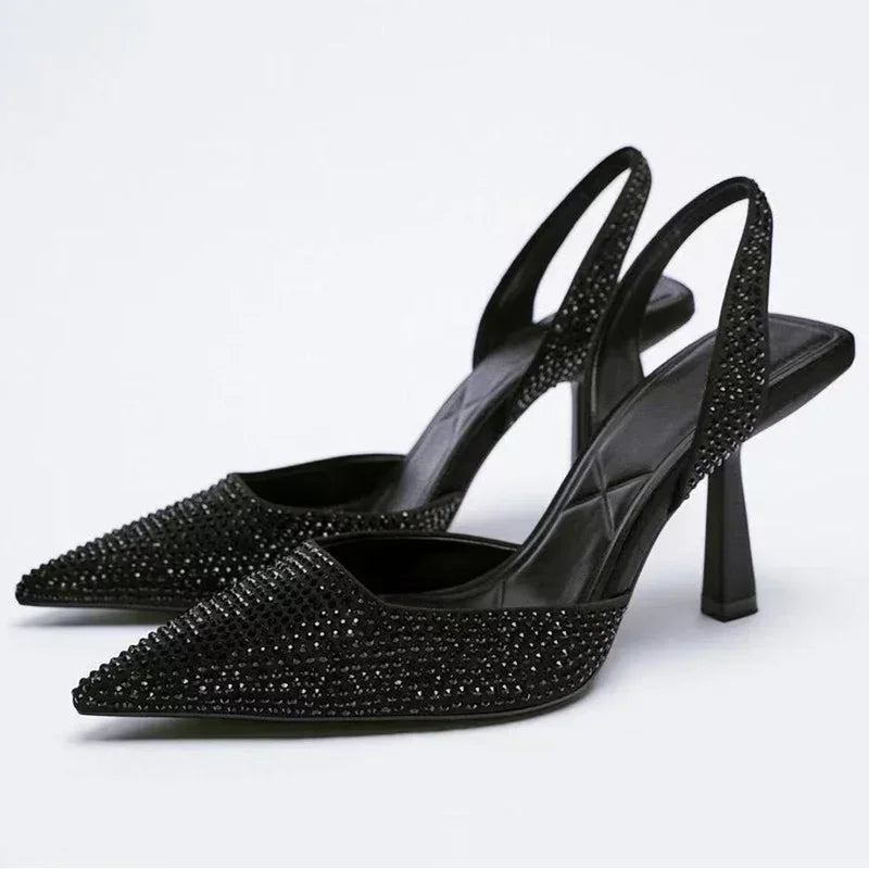 2025 Summer New Brand Women Sandals Fashion Crystal Buckle Slingback High Heels Party Elegant Gold Woman Shoes Sexy Pumps