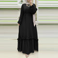 ZANZEA Modest Hijabs Abaya Long Dresses Women Muslim Ramadan O-Neck Pleated Lantern Sleeve Solid Color Ruffles A-Line Robes 3XL