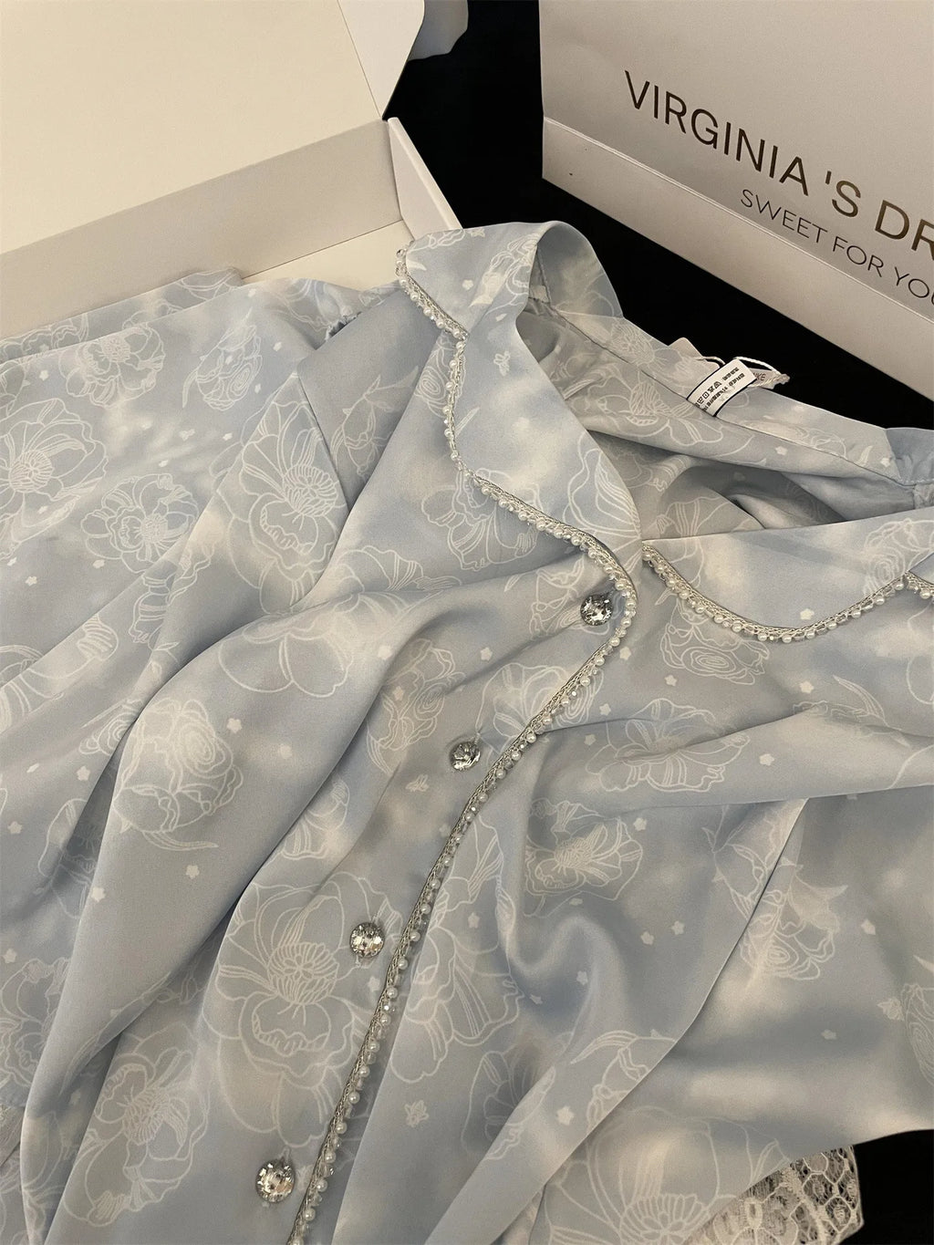 Silk Two-Piece Ladies Set Pijama Autumn Floral Long Sleeve Button Up Top & Pants Sleepwear Woman Nightwear Sexy Pajamas Set