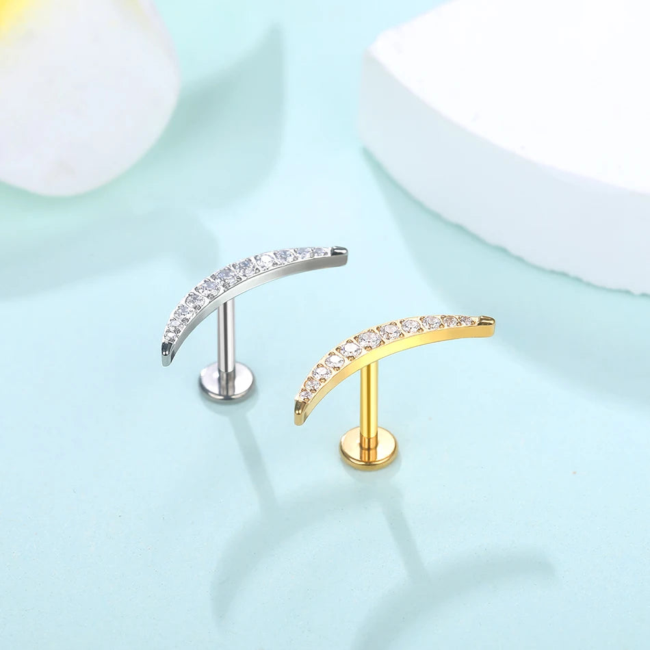 1Pc Titanium Ear Cartilage Stud Earrings for Women Internal Thread Zircon Flower Ear Lobe Tragus Helix Lip Rings Jewelry 16G