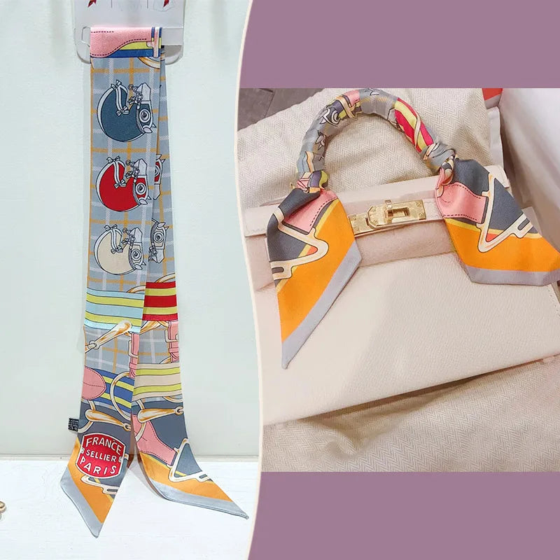 New 2025 simulated silk wrapped bag strap bag handle silk scarf tied bag ribbon decorative small streamer