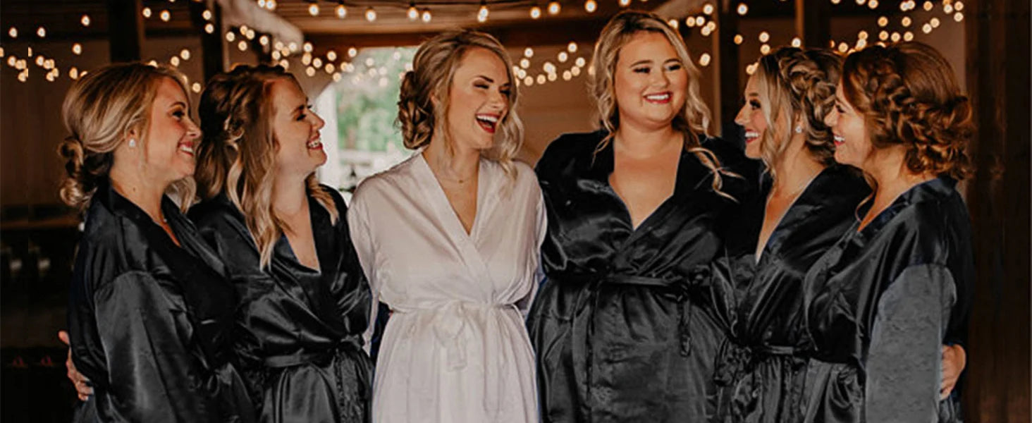 Women Silk Satin Short Night Robe Solid Kimono Robe Fashion Bath Robe Sexy Bathrobe Peignoir Femme Wedding Bride Bridesmaid Robe