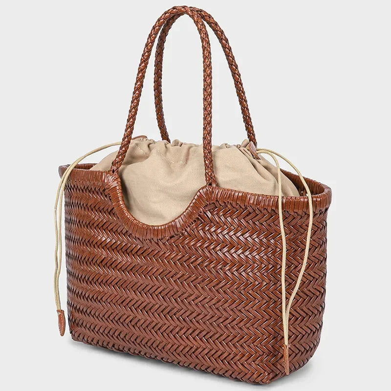 French Hand-woven Women's Tote Bag Large Vegetable Basket Bag With Casual Shopping Woven Inside Bag Shoulder Underarm Tote Bag