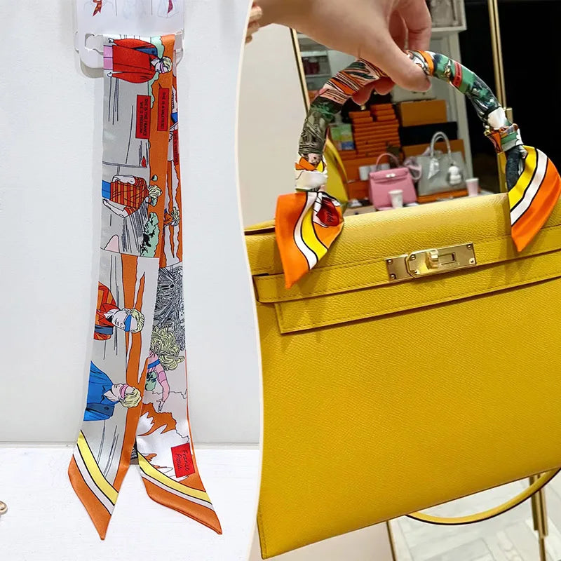 New 2025 simulated silk wrapped bag strap bag handle silk scarf tied bag ribbon decorative small streamer