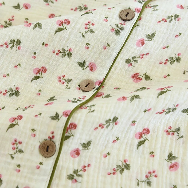 2026 Spring and Autumn Women's Pajama Set 100% Cotton Crepe Long sleeved Pants Two piece Cute and Sweet Home Fury Set Ladies