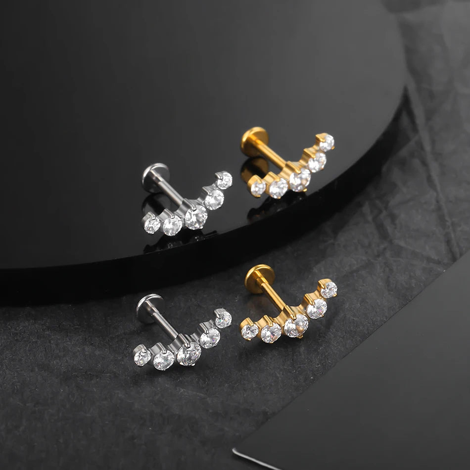 1Pc Titanium Ear Cartilage Stud Earrings for Women Internal Thread Zircon Flower Ear Lobe Tragus Helix Lip Rings Jewelry 16G