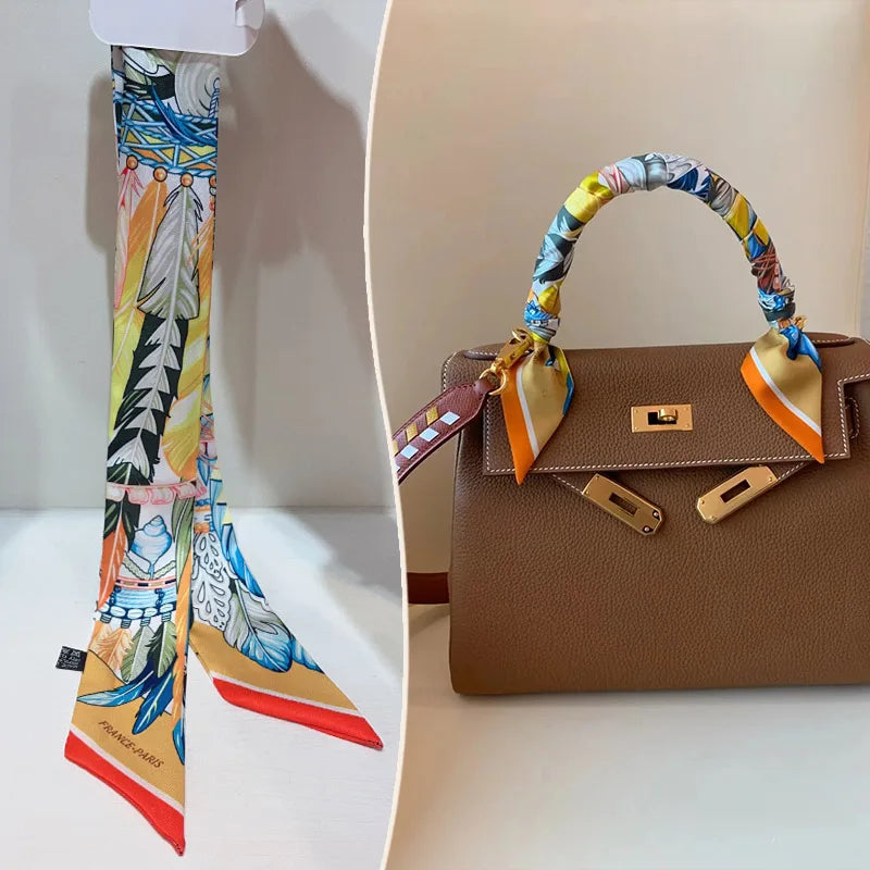 New 2025 simulated silk wrapped bag strap bag handle silk scarf tied bag ribbon decorative small streamer