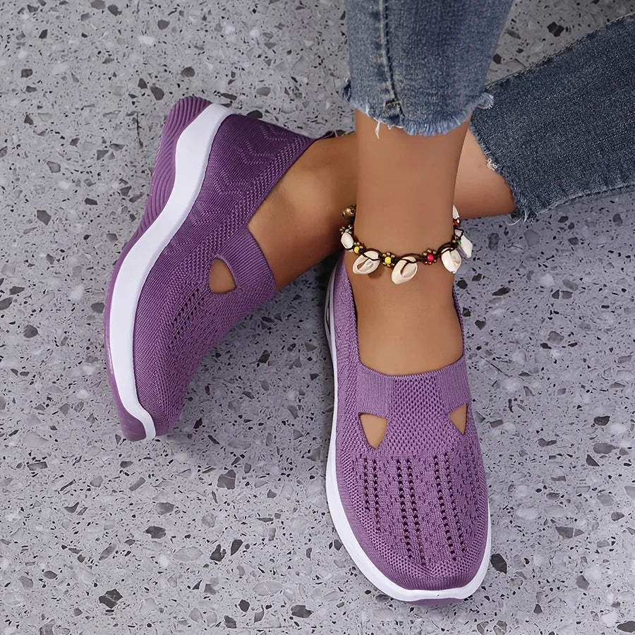 Womens Spring Summer Knit Slip On Sneakers Breathable Mesh Casual Shoes with Arch Support Machine Washable Multi Colors