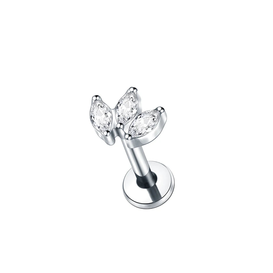 1Pc Titanium Ear Cartilage Stud Earrings for Women Internal Thread Zircon Flower Ear Lobe Tragus Helix Lip Rings Jewelry 16G