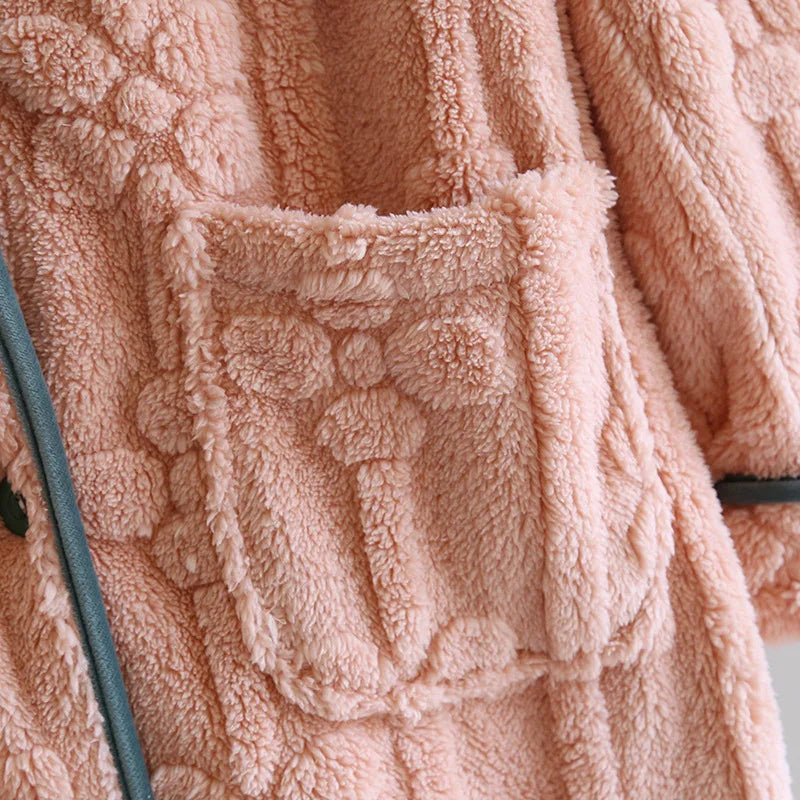 Autumn and Winter 2026 New Women's Nightgown Flannel Sweet and cute Bathrobe Women's Nightdress Stand collar Button Home Dress