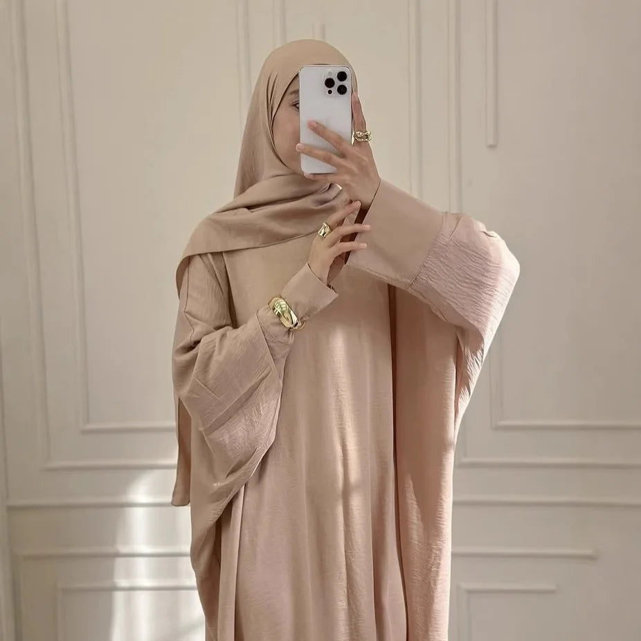 Women Muslim Modest Closed Crinkle Dresses Hijab Long Sleeve Abaya Kaftan Islamic Eid Clothes Dress Musulmane Femme Vestidos New