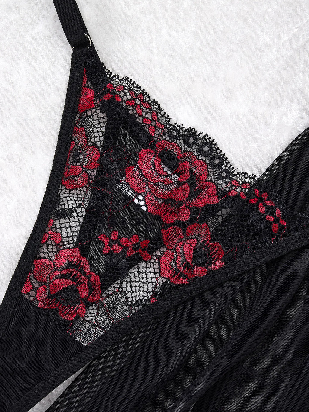 Lady's Sexy Lace Black Strapless Nightgown Transparent Floral Pattern Nightdress ZA825133