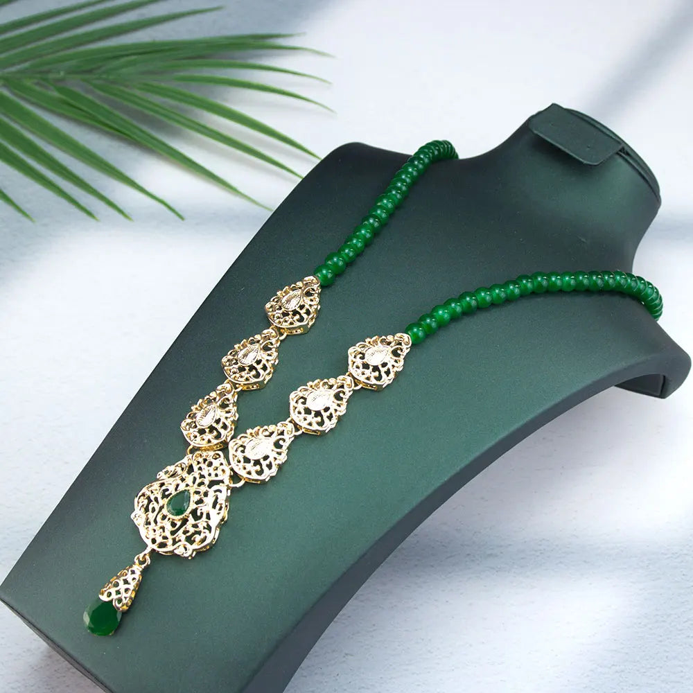 Sunspicems Fashion Arabic Morocco Women Choker Necklace Hand Beads Chain Hollow Flower Ethnic Wedding Banquet Jewelry