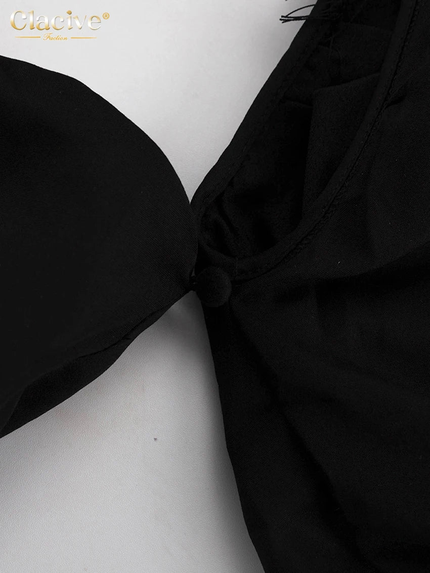 Clacive Sexy Slim Black Women's Dress 2024 Bodycon Stand Collar Long Sleeve Mini Dresses Elegant Lace Spliced Female Dress