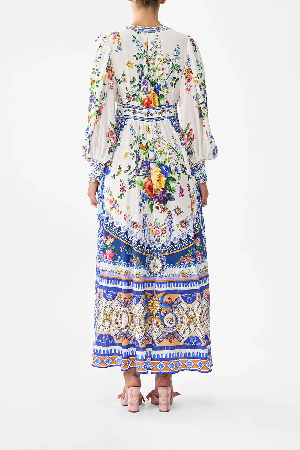 European and American New Arrival Hot Sale PrintingVCollar Long-Sleeved Bubble Sleeve Waist-Tied Summer New Women's Clothes