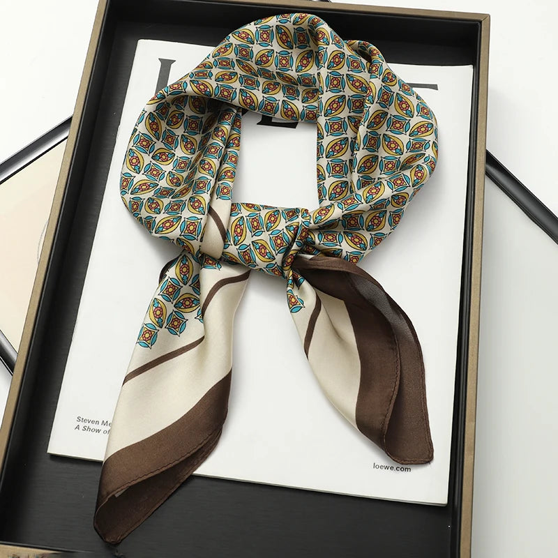 Luxury Women Silk Square Scarf Shawl Fashion Xiaoxiangfeng Print Design Satin Hijab Wraps Neckerchief Female Hair Bands 70*70CM