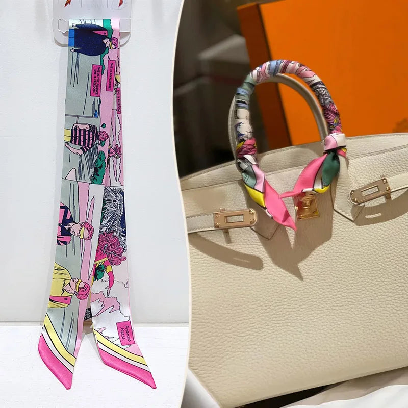New 2025 simulated silk wrapped bag strap bag handle silk scarf tied bag ribbon decorative small streamer
