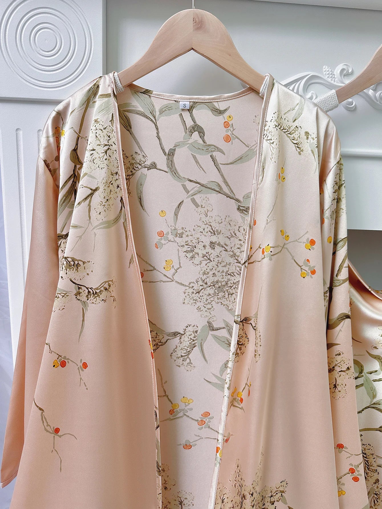 5pcs Floral Print Long Sleeve Robe Cami Dress Cami Top Ruffle Hem Shorts Simple Pajamas Sets for Women