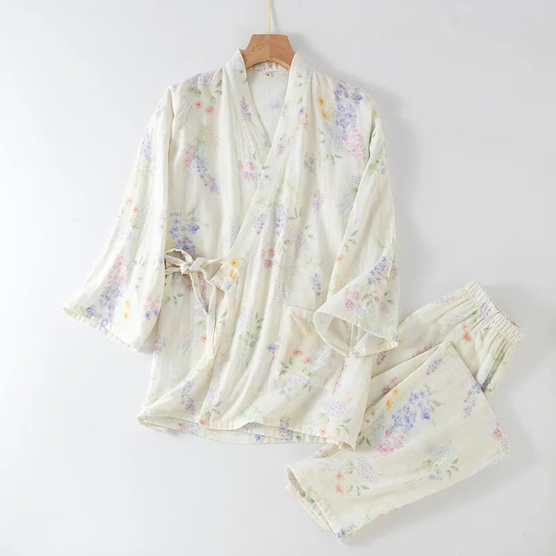 Two-Piece Set Women Home Clothes Cotton Trouser Suits Women Spring Autumn New Sleepwear Floral Pajama Female Homewear