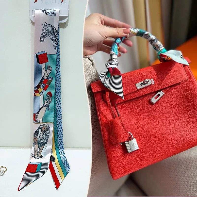 New 2025 simulated silk wrapped bag strap bag handle silk scarf tied bag ribbon decorative small streamer