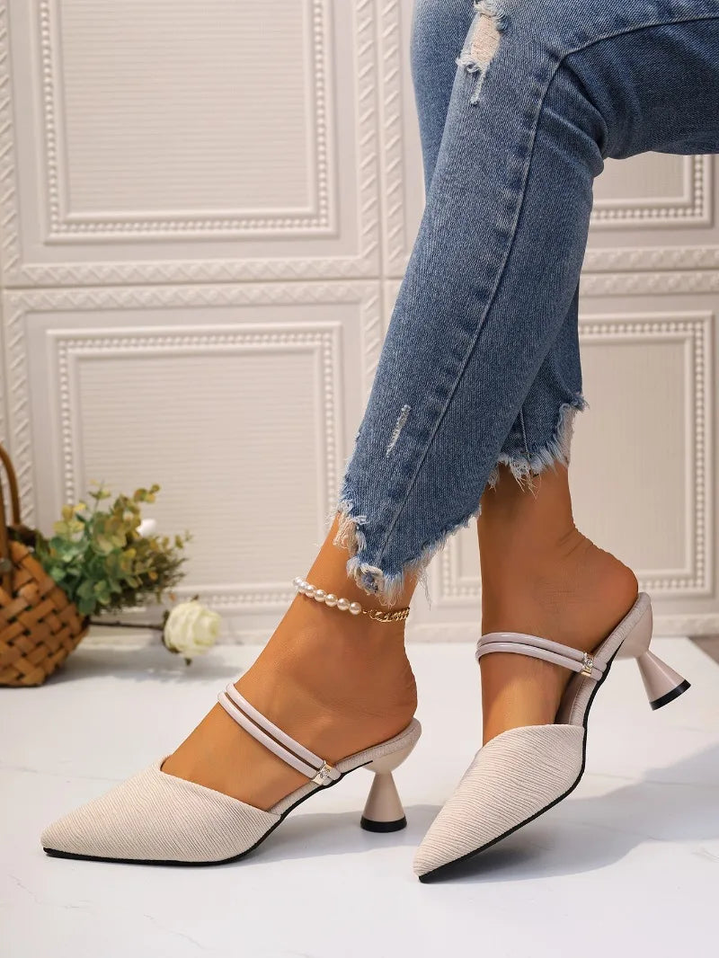 2025 Plus Size Women's Shoes Closed Toe Women's Slippers Elegant Dress Slippers Women Pointed Toe High Heels Modern Sandals