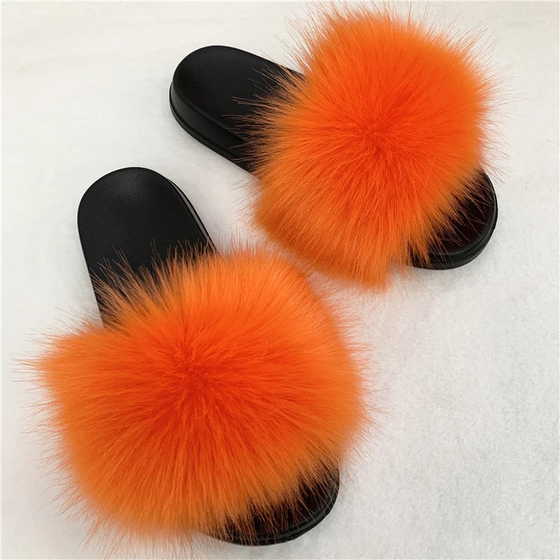 Ladies Fluffy Slippers Summer Women Faux Fur Soft Slides Stylish Open Toe Sandals Outdoor Indoor Furry Comfortable Beach Shoes