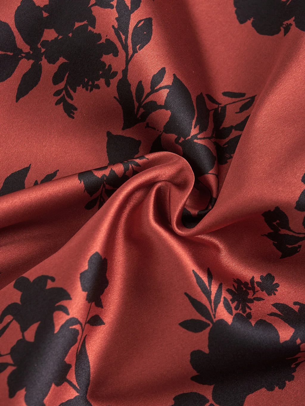 Women Satin Pajama Set Red Black Floral Print Short Sleeve Top & Long Pants Sleepwear Luxury Silk Like Nightwear Loungewear