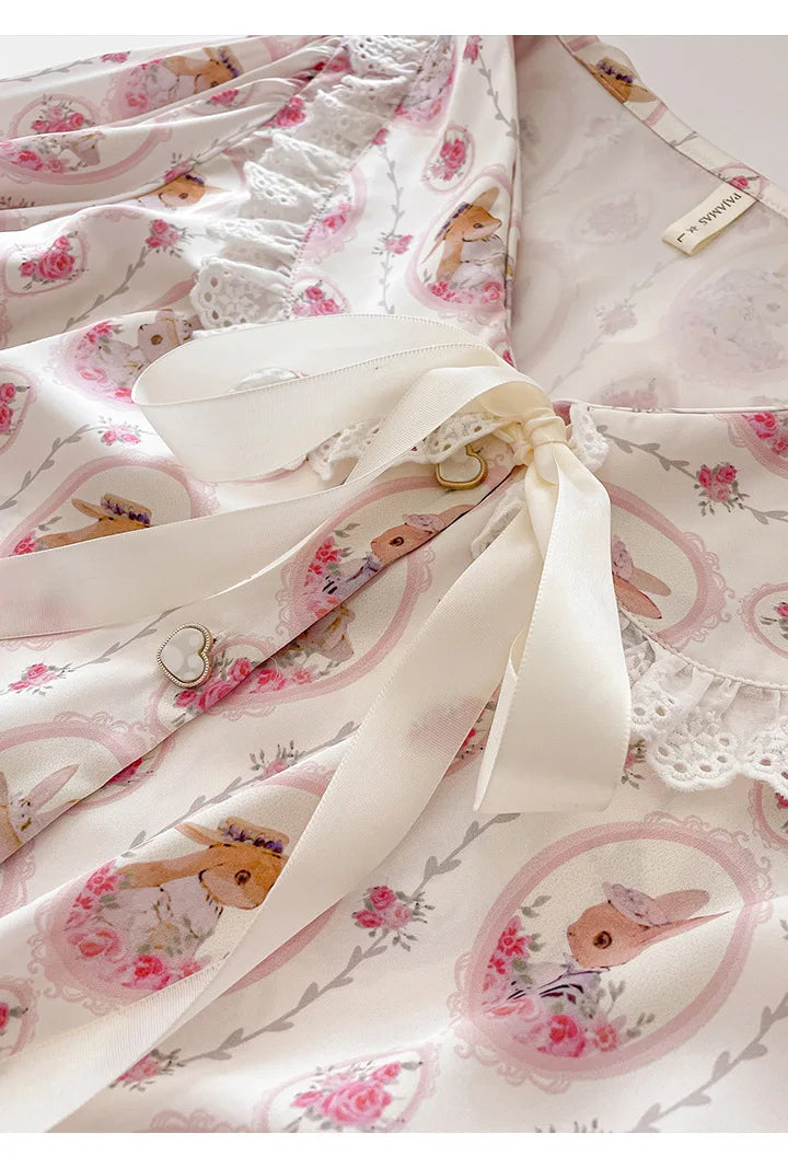 Long Sleeve 2PCS Pjs Trouser Suits Sweet Cute Print Cartoon Sleepwear Pyjama Pour Femme Spring Autumn New Satin Home Clothes