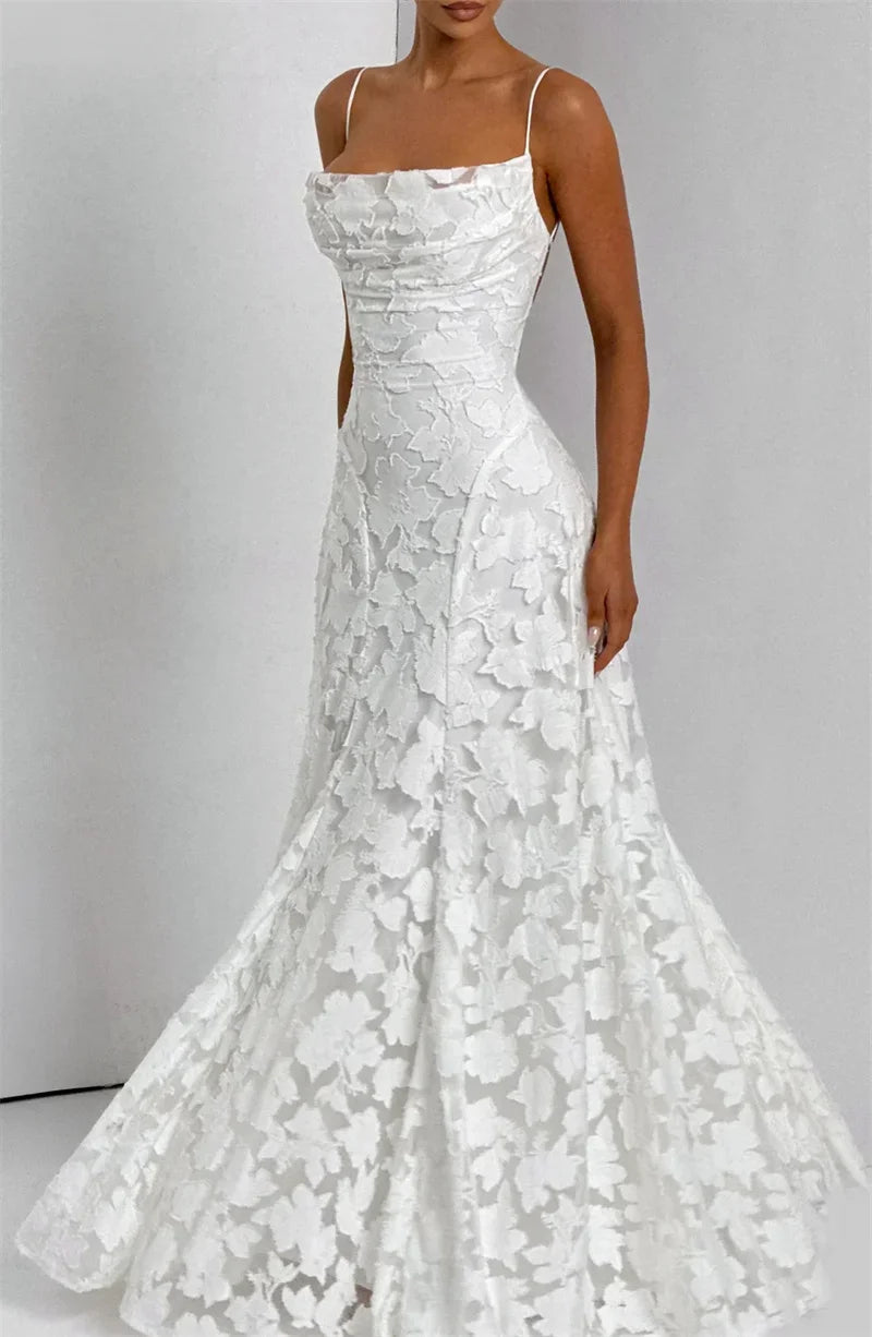 Spaghetti Strap Backless Sexy Maxi Dress Women Gown Fashion Off-shoulder Sleeveless Lace-up Evening Club Party Dress
