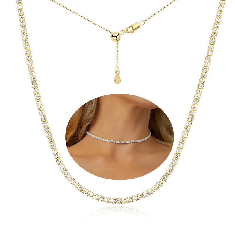 2mm Full Moissanite Diamond Tennis Necklace With Heart Cut Diamond Riviera Necklace S925 Silver Adjustable Choker for Women