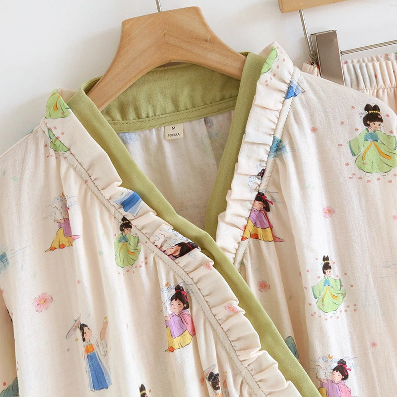 Floral Print Sleepwear Woman Nightwear Cotton Pajamas Set Long Sleeve Home Wear Pyjamas 2025 Spring New Two-piece Set Loungewear