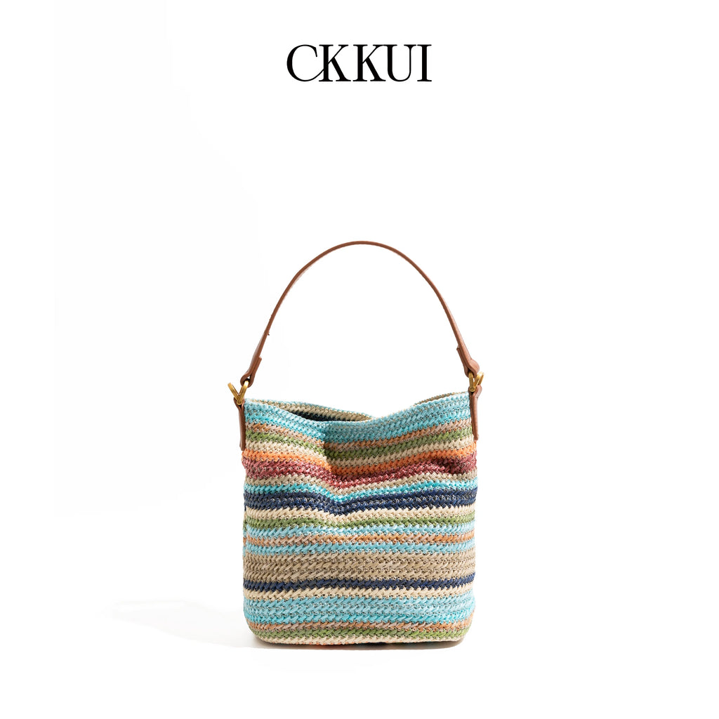In Stock Colored Striped Tote Bag Leather Top Handle Daily Mobile Phone Wallet Korean Luxury Design Tote Bag Handbag