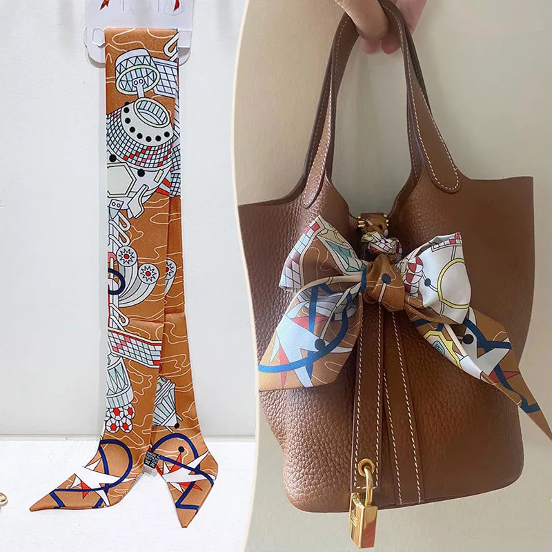 New 2025 simulated silk wrapped bag strap bag handle silk scarf tied bag ribbon decorative small streamer