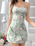 Summer Green Vintage Floral Print Nightdress Women Nighties Sleepwear Slip Sleep Dress Breathable Comfortable Home Wear