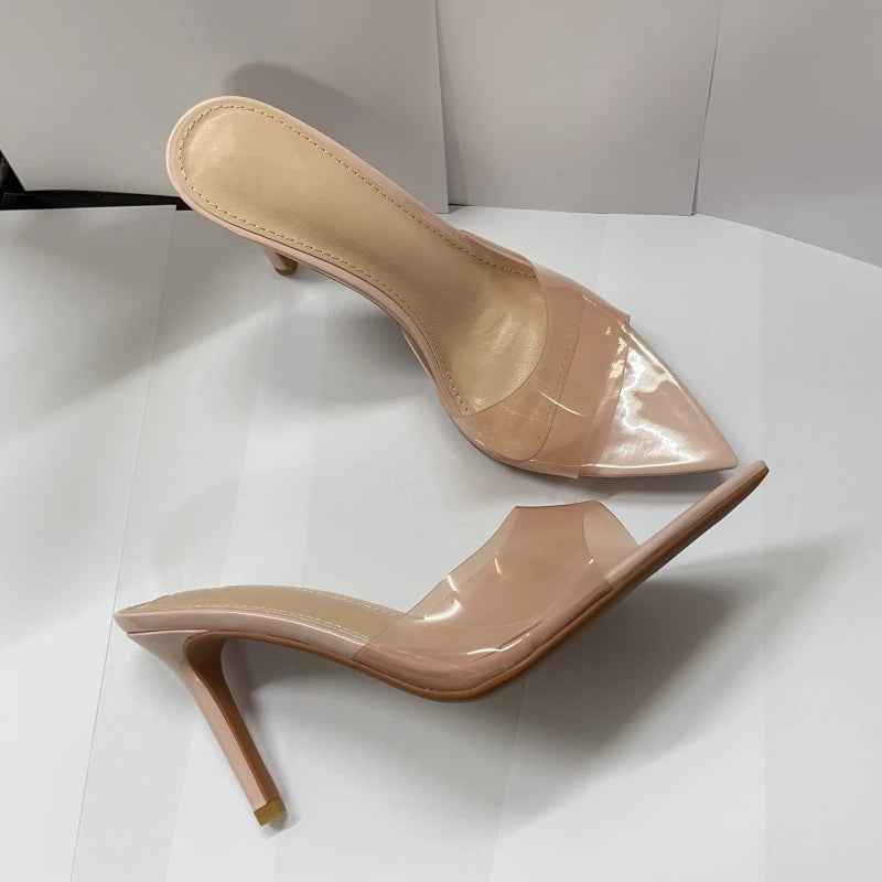 New Summer Women's High-heeled Sandals Transparent High-heeled Slippers Stiletto Pointed Toe Slip-on High-heeled Sandals
